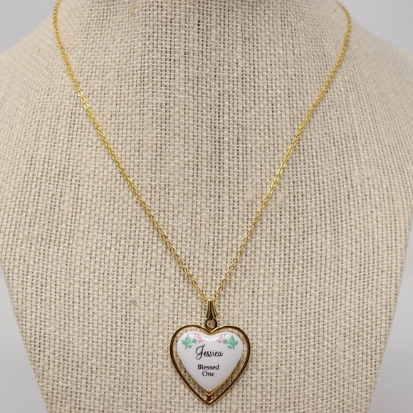 Heart Pendant Necklace Jessica Blessed One Goldtone Fashion Jewelry Flowers - Picture 1 of 11
